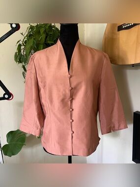 Vtg 90s Adrianna Papell 100% Silk Dusty Rose Structured Jacket - Petite Large